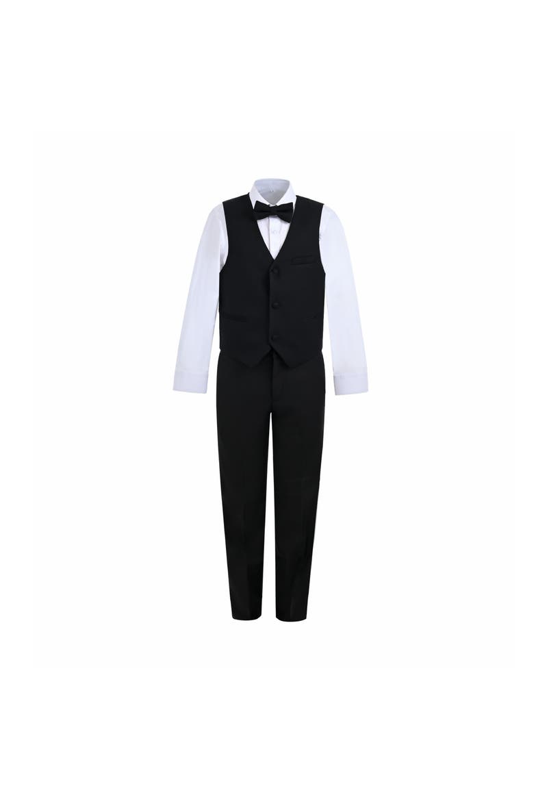 Serge Formal Vest & Bow Tie Suit, Main, color, Black