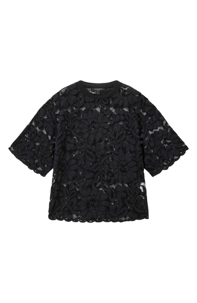 AllSaints Amelie Floral Lace T-Shirt, Alternate, color, Black