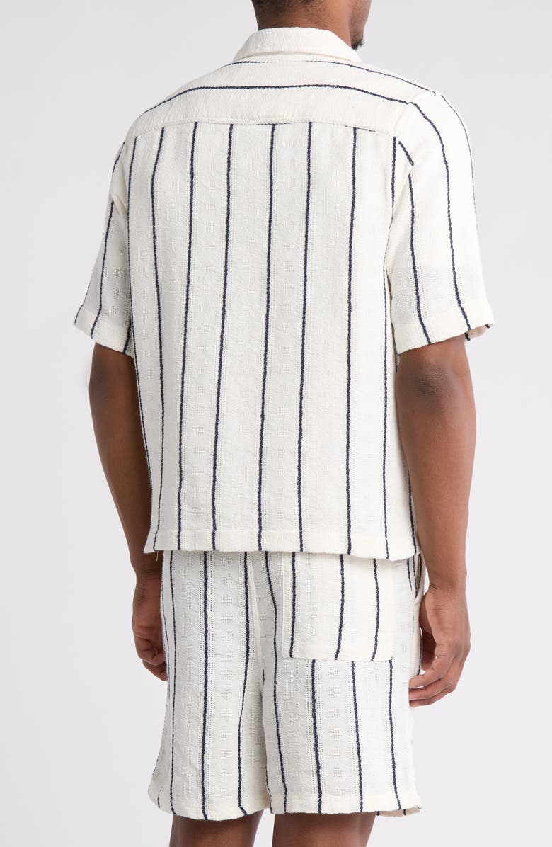 DENIM AND FLOWER Texture Stripe Short Sleeve Shirt, Alternate, color, Cream/ Black Stripe