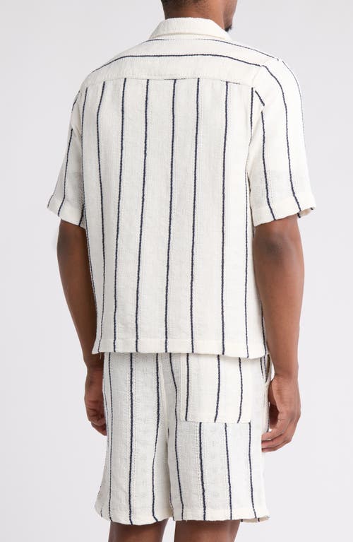 Denim And Flower Texture Stripe Short Sleeve Shirt In Neutral