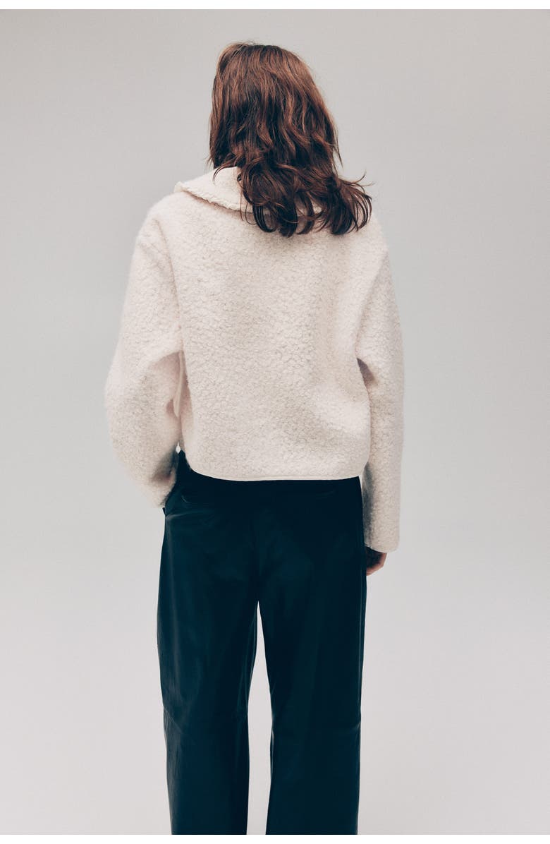 H&M Collared Bouclé Cardigan, Alternate, color, Cream