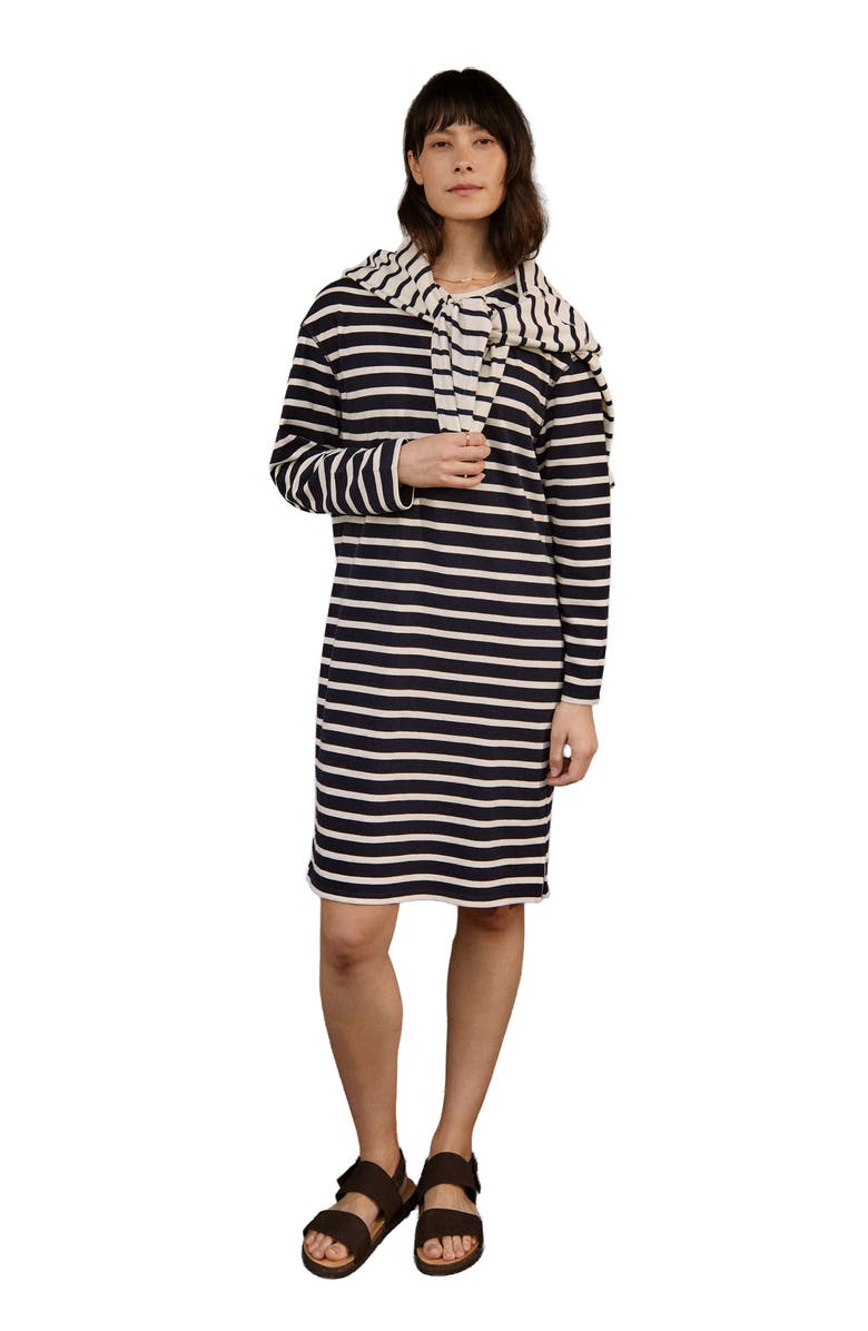 Celtic & Co. Striped Knee Length Jersey Dress, Alternate, color, Navy / Chalk