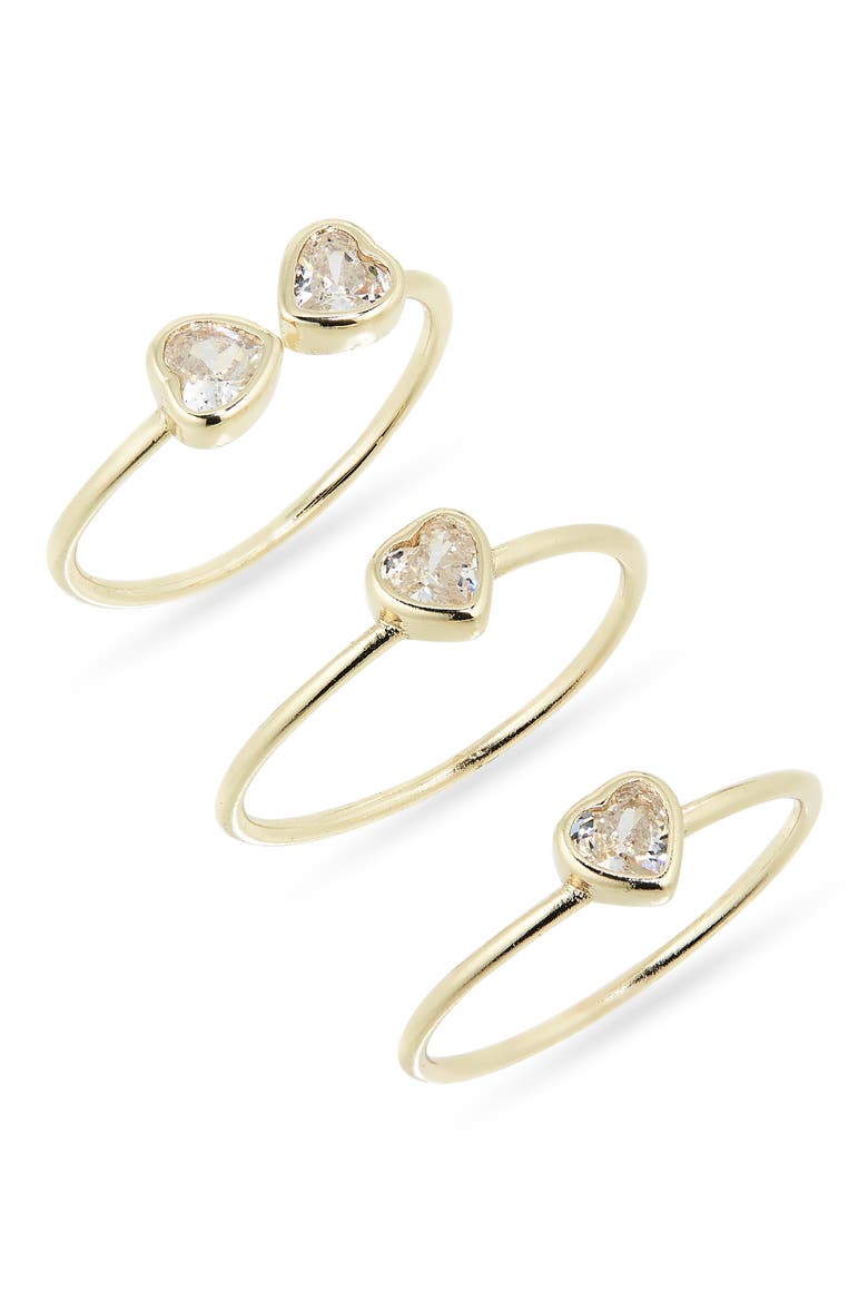 Set of 3 Cubic Zirconia Heart Rings, Main, color, CLEAR- GOLD