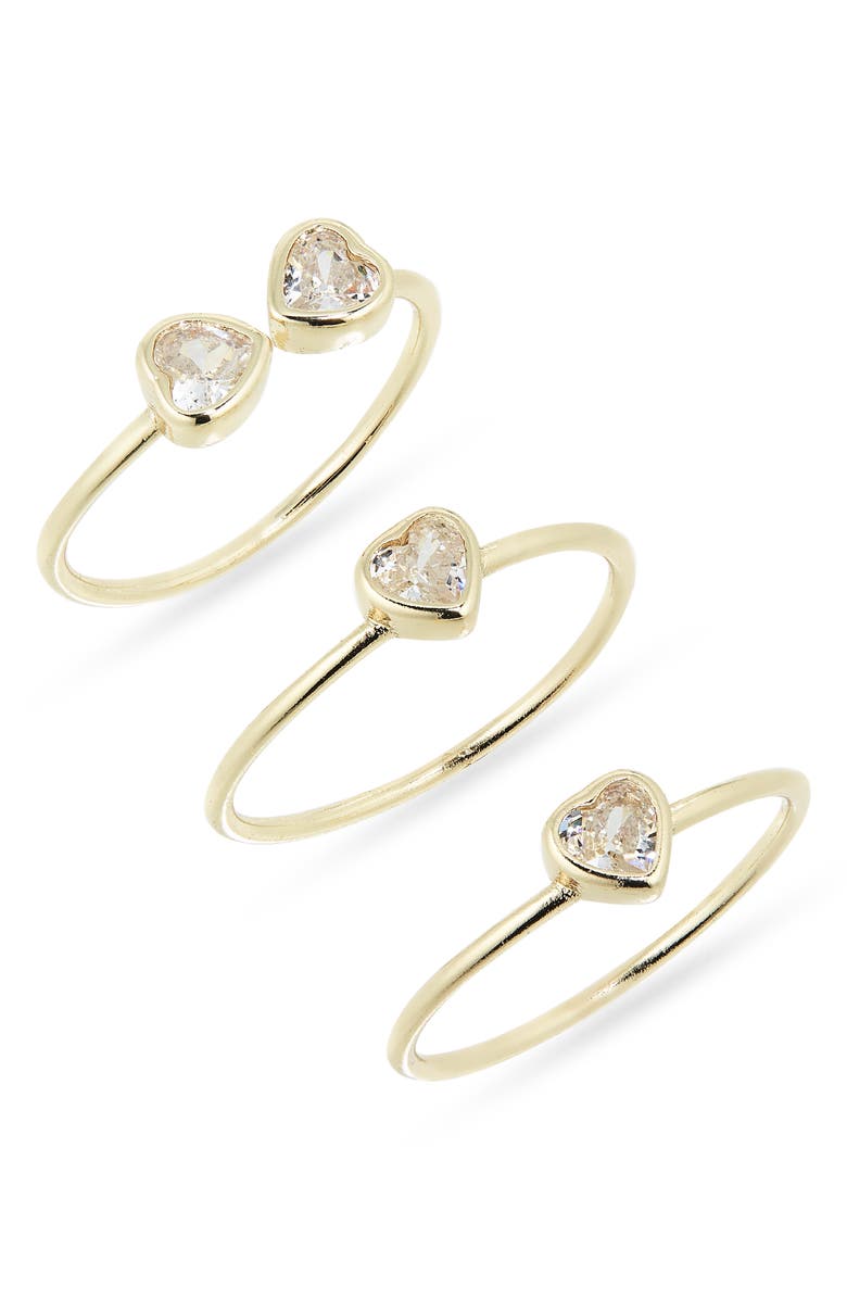 NORDSTROM RACK Set of 3 Cubic Zirconia Heart Rings, Main, color, Clear- Gold
