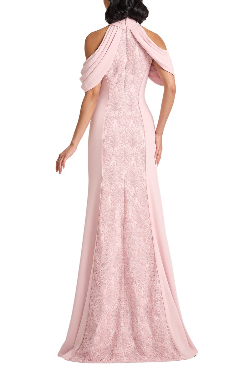 Tadashi Shoji Lace Inset Cold-Shoulder Gown, Alternate, color, Rose Quartz