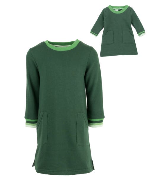Leveret Girls Sweatshirt Dress With Matching Doll Dress In Green
