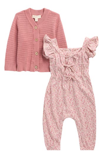 Jessica Simpson Babies'  Buttoned Cardigan & Romper Set In Pink