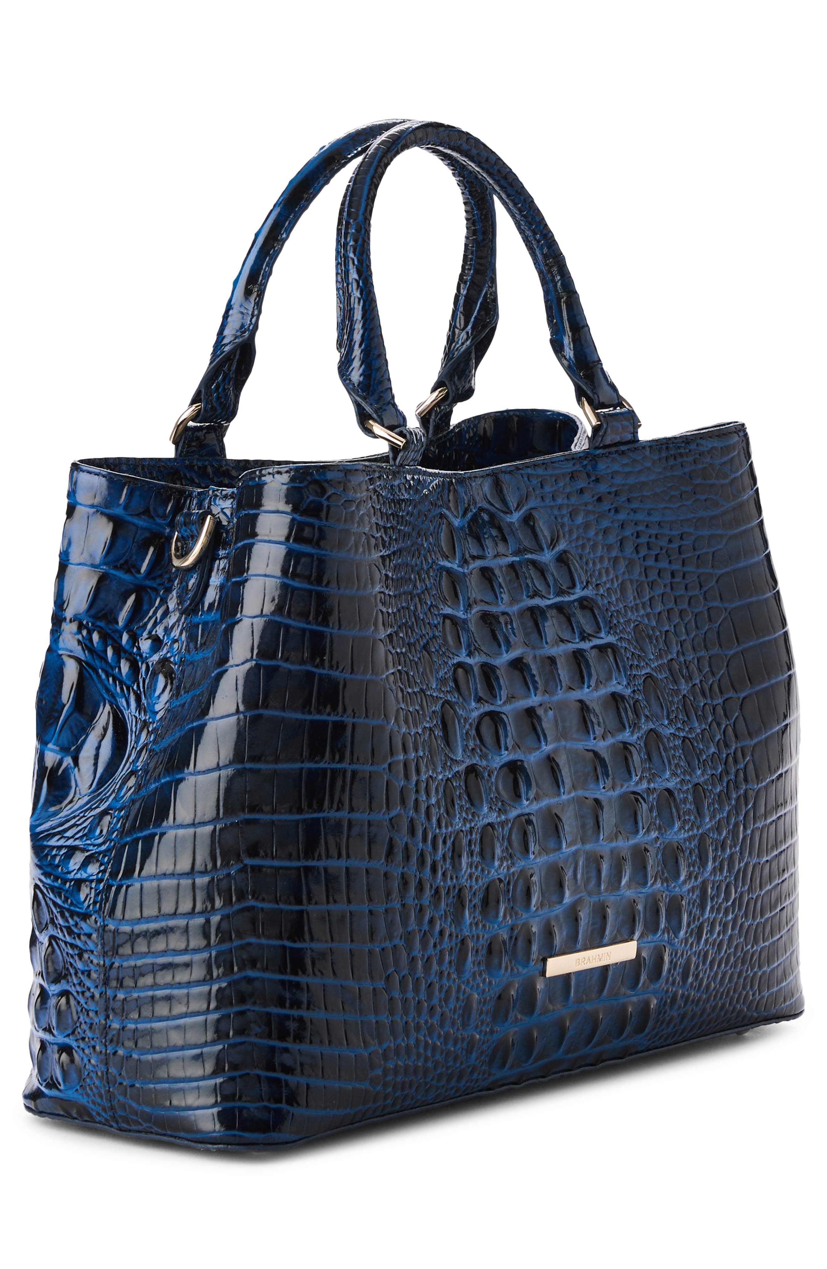 Small Denise Croc Embossed Leather Satchel, Alternate, color, ANCHOR