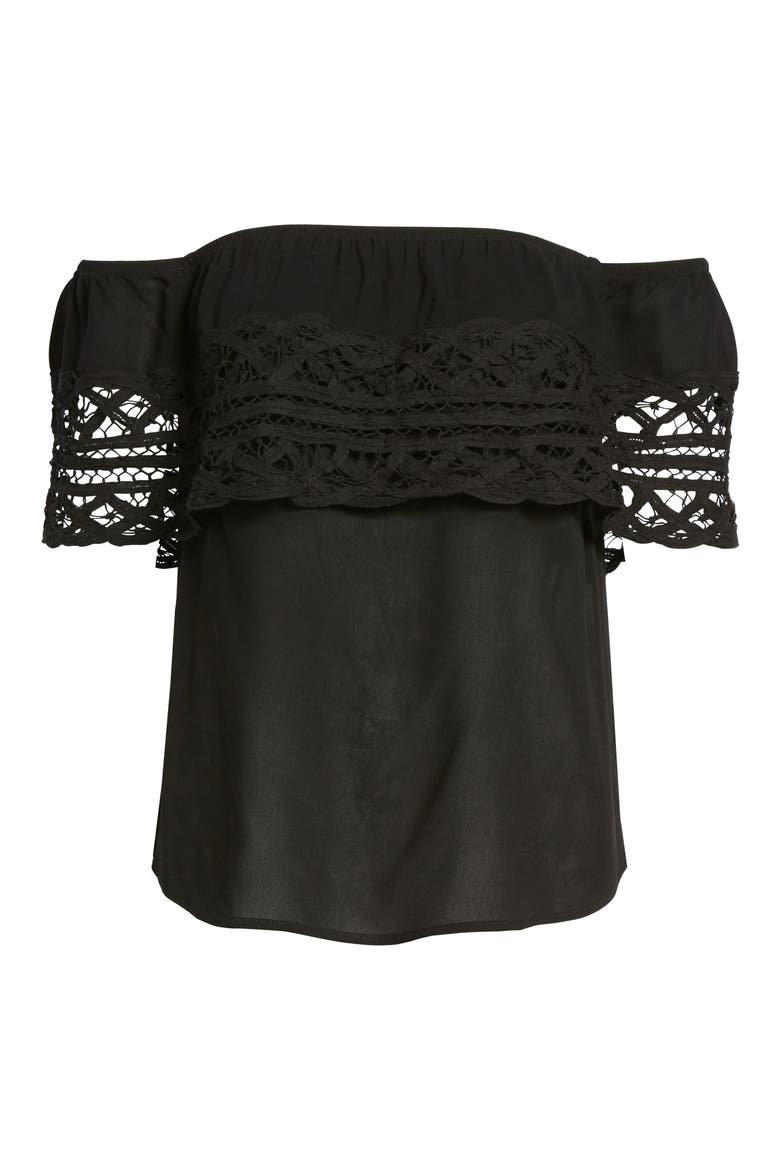 Crochet Off the Shoulder Top, Alternate, color, BLACK