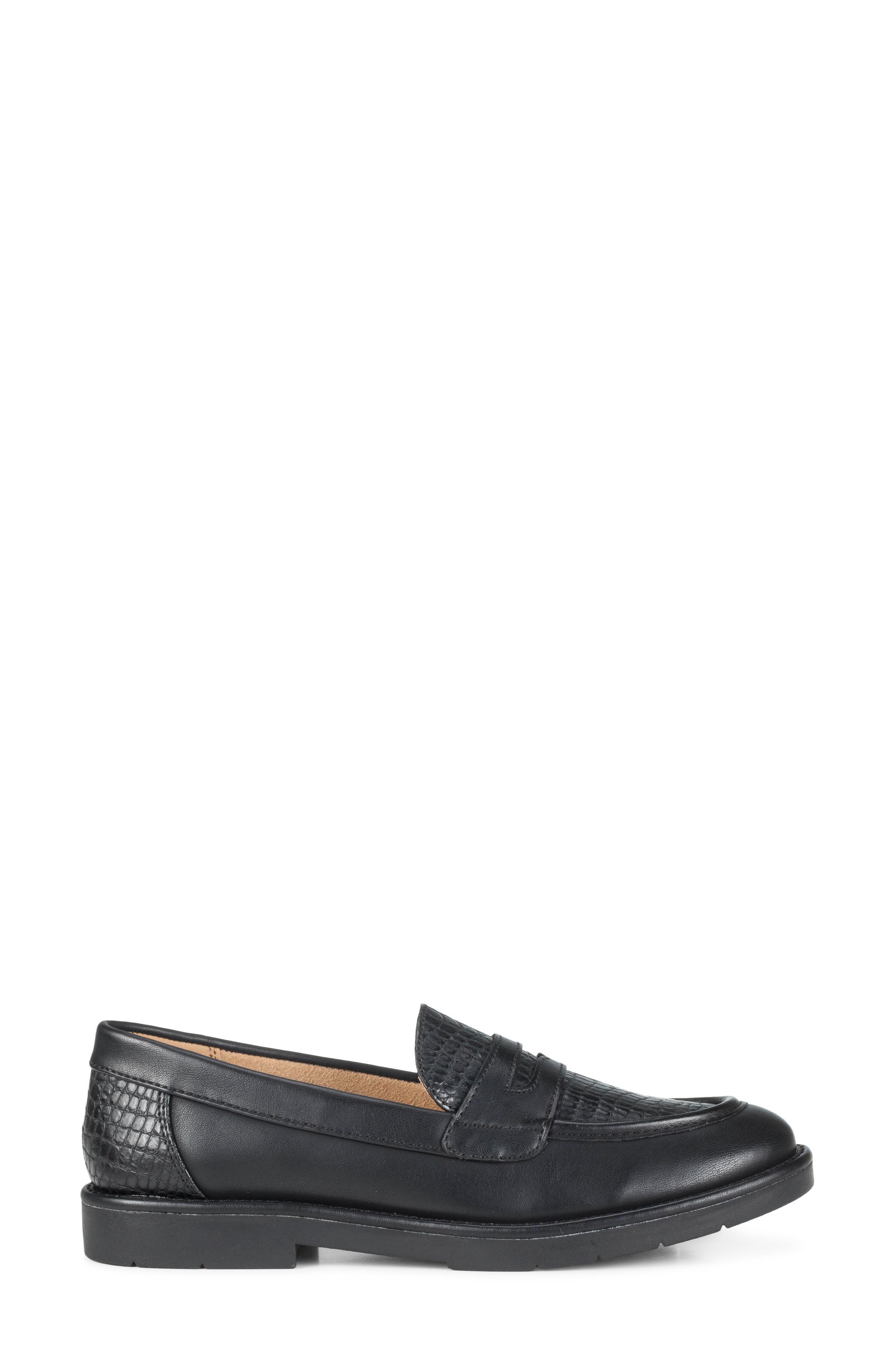 Calli Croc Embossed Faux Leather Loafer, Alternate, color, BLACK CROCO