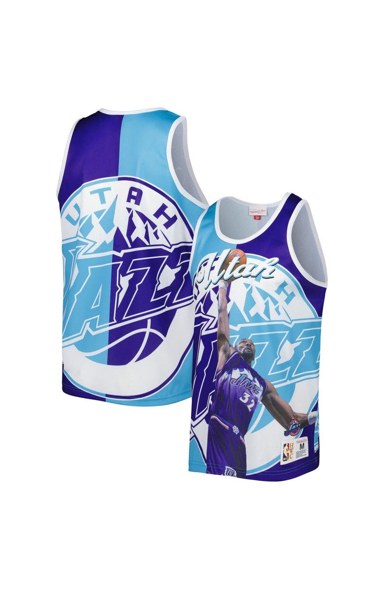 Mitchell & Ness Men's Mitchell & Ness Karl Malone Purple/Turquoise Utah Jazz Sublimated Player Tank Top, Main, color, 