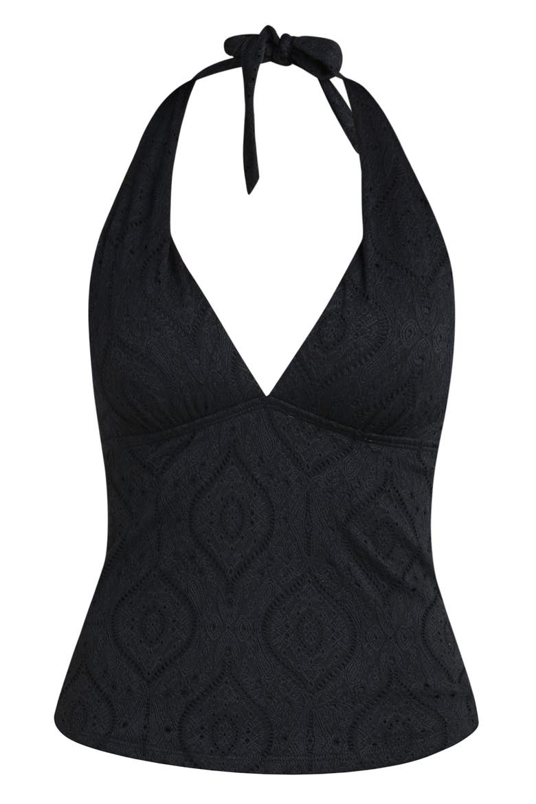 Mantra Medallion Halter Tankini Top, Alternate, color, BLACK