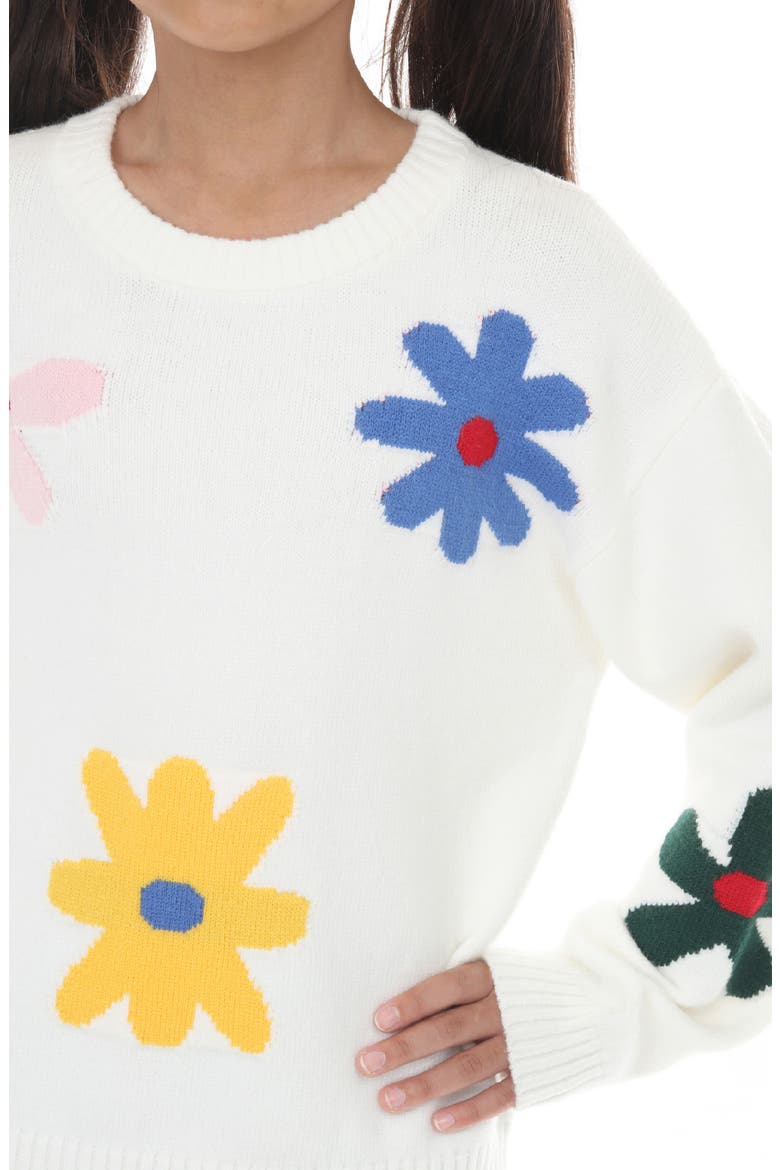 Kids' Colorful Flower Sweater, Alternate, color, OFF-WHITE