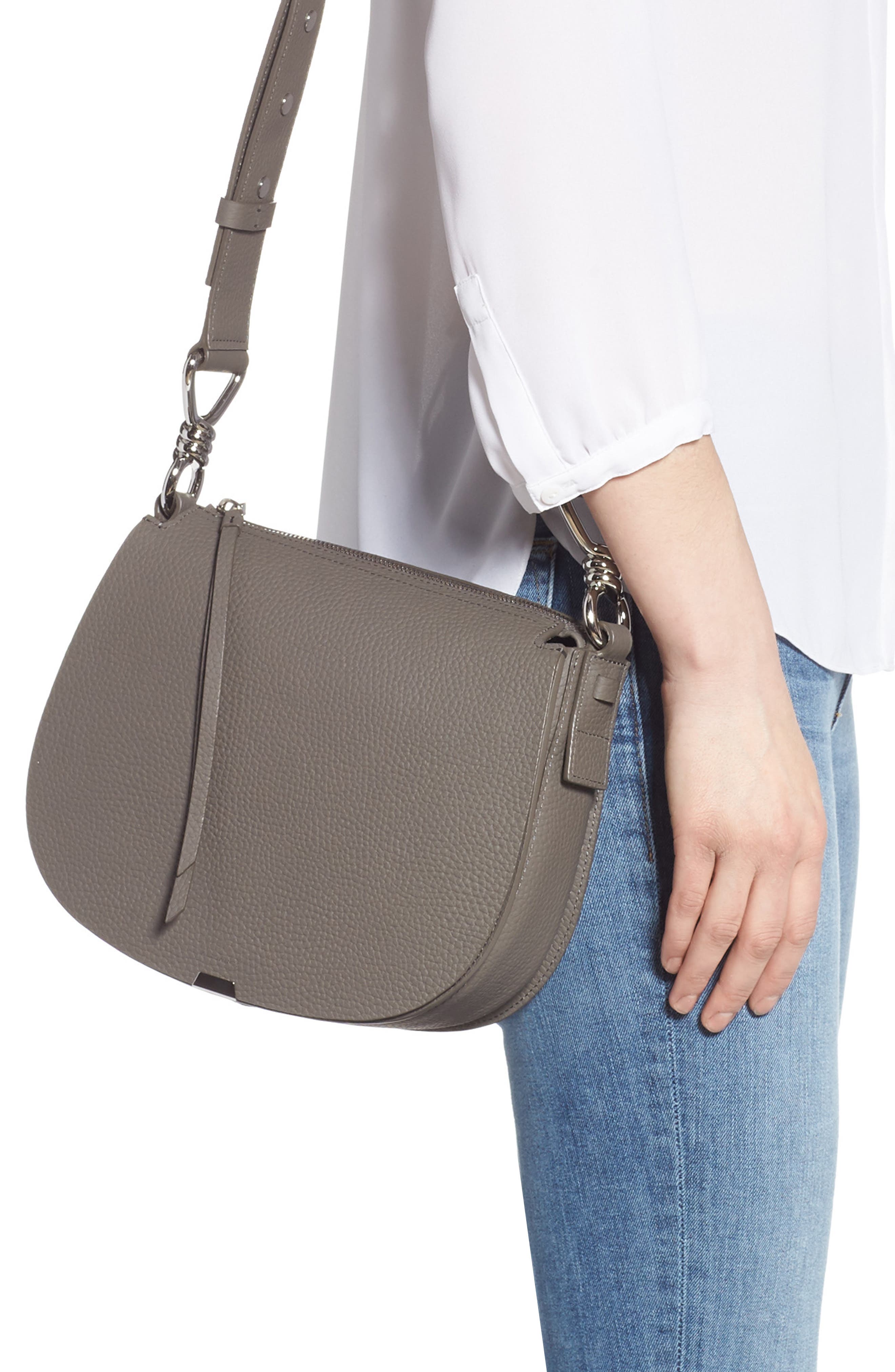 AllSaints Captain Round Leather Crossbody Bag, Alternate, color, 