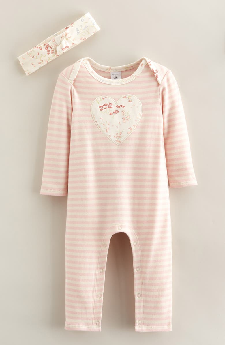 Nordstrom Appliqué Romper & Bow Headband Set, Main, color, 