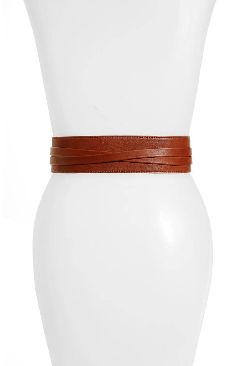 Bronco Leather Wrap Belt, Alternate, color, COGNAC