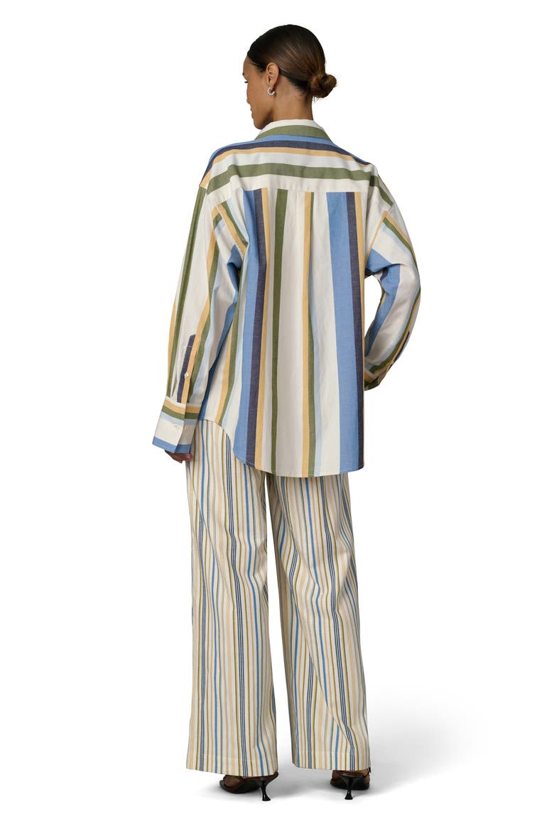 The Boyfriend Stripe Cotton Blend Shirt, Alternate, color, AZURE VARIEGATED S