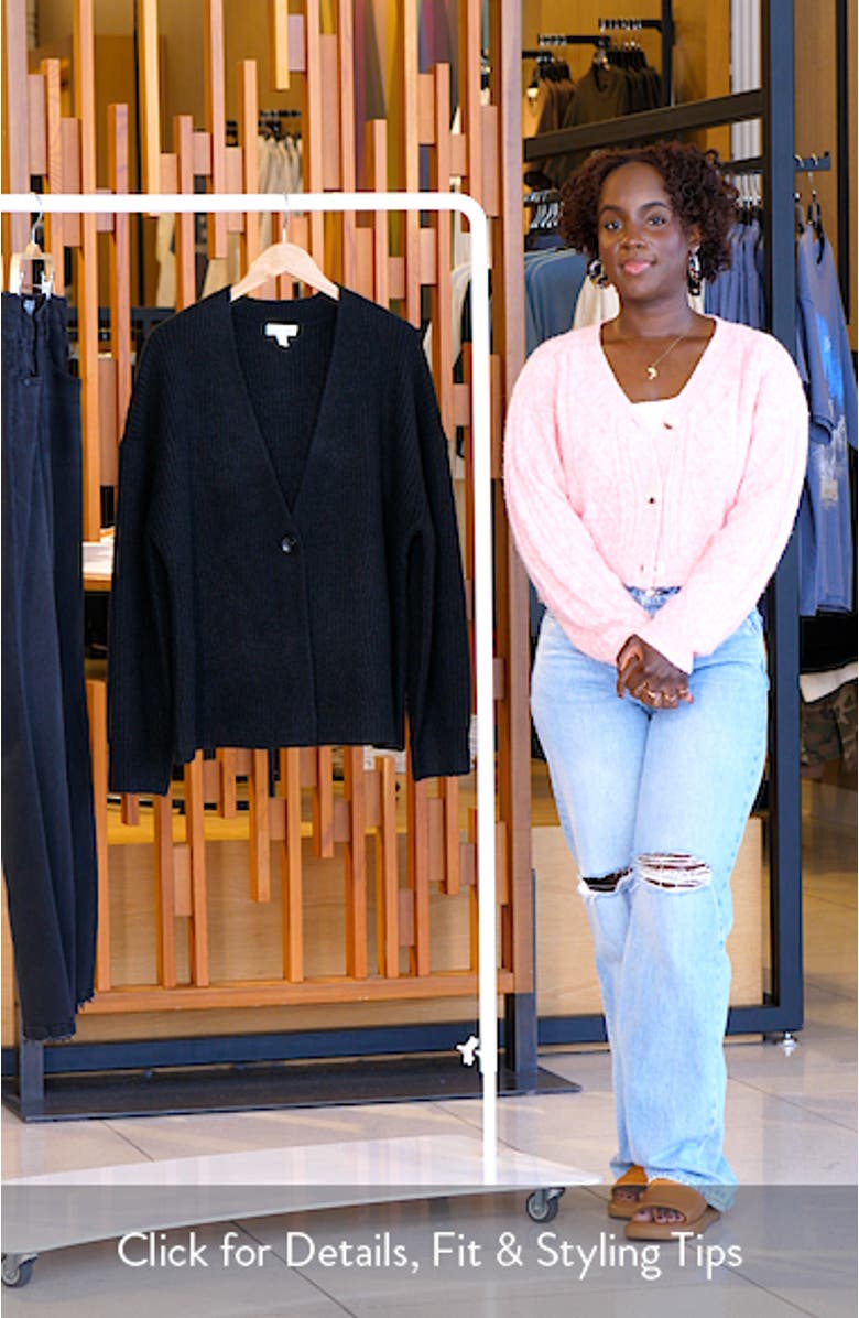 One-Button V-Neck Rib Cardigan, sales video thumbnail