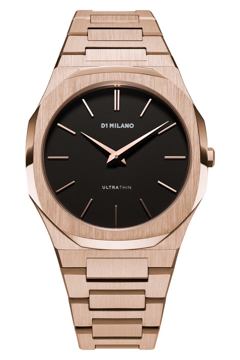 Ultra Thin Bracelet Watch, 40mm, Main, color, BLACK/ ROSE GOLD
