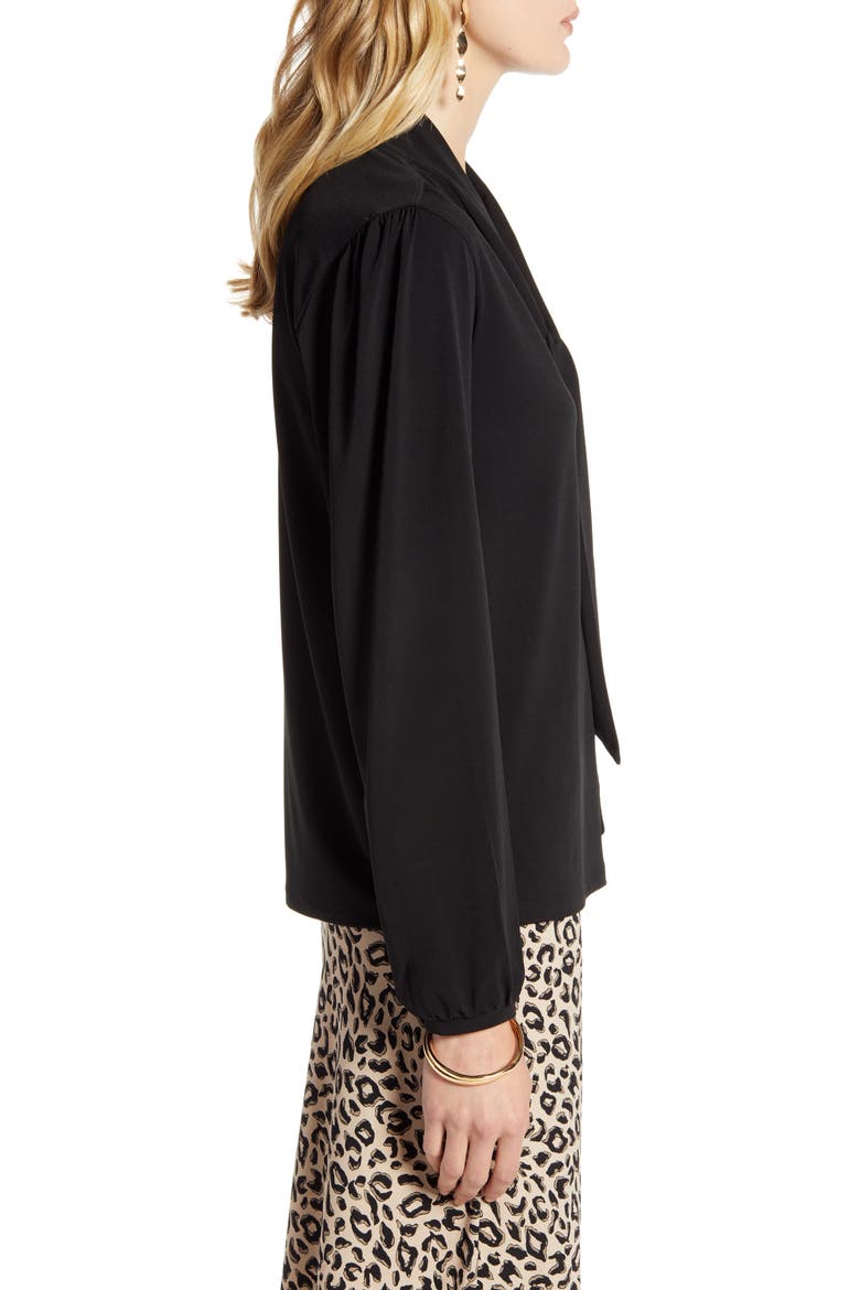 Tie Neck Long Sleeve Top, Alternate, color, BLACK