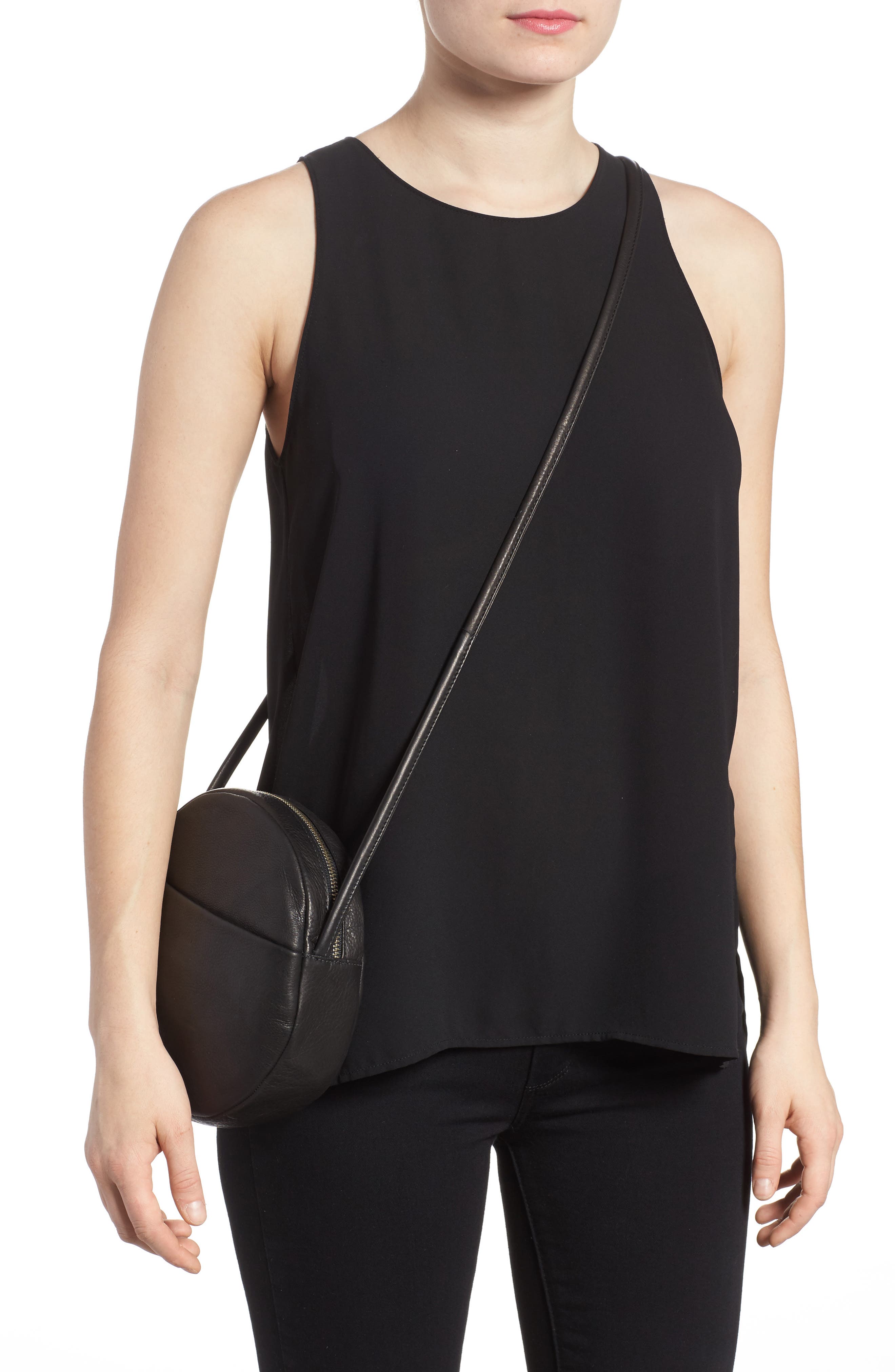 Baggu Circle Calfskin Leather Crossbody Bag, Alternate, color, 