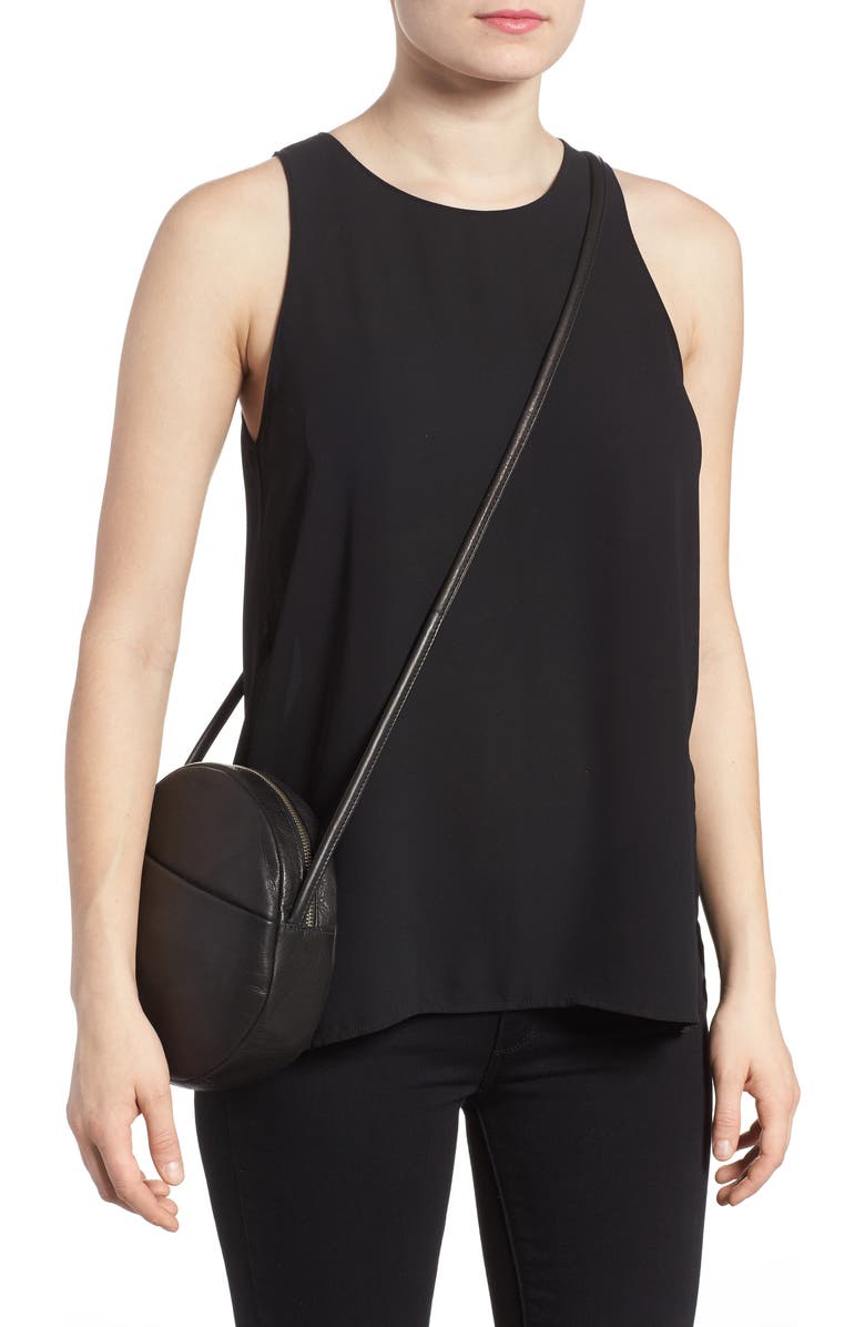 Baggu Circle Calfskin Leather Crossbody Bag, Alternate, color,