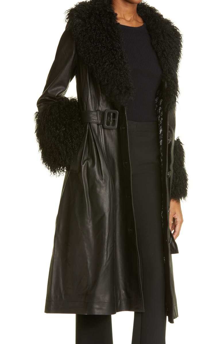Saks Potts Foxy Genuine Shearling Trim Leather Coat, Alternate, color, 