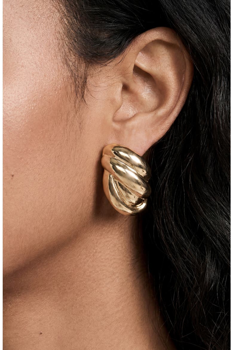 Curve Textured Stud Earrings, Alternate, color, GOLD