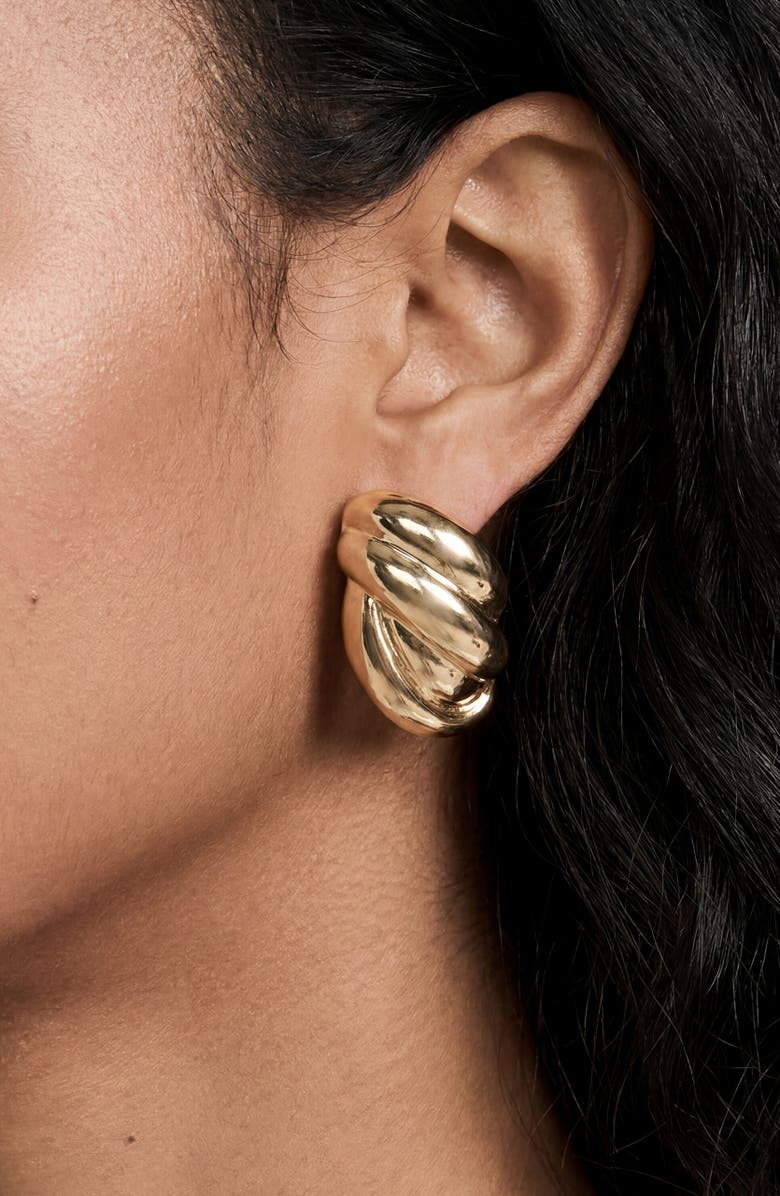 Ettika Curve Textured Stud Earrings, Alternate, color, Gold