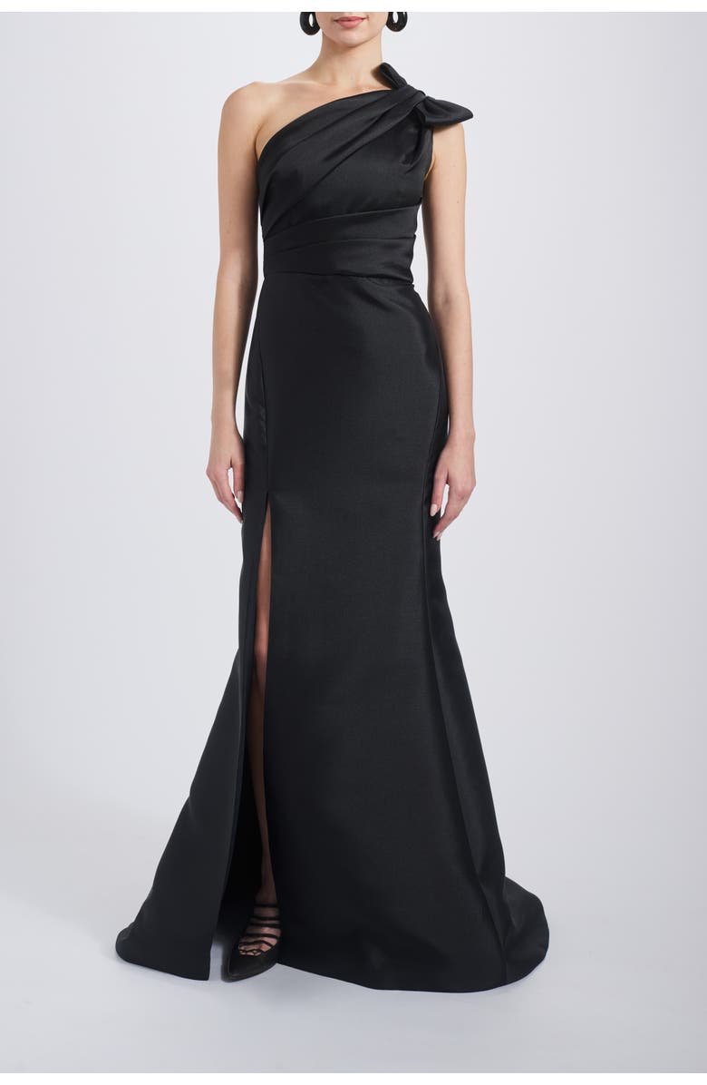 Amsale Mikado Draped Bodice Gown, Main, color, Black