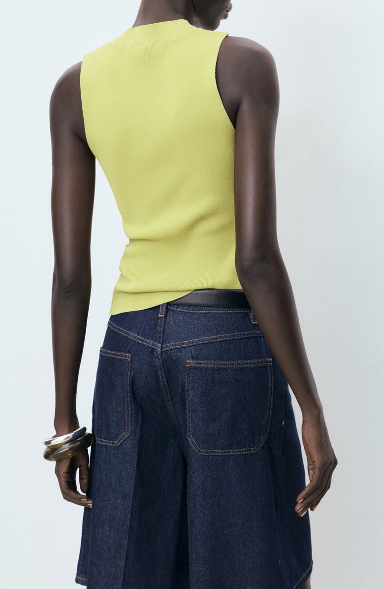 MANGO Mock Neck Sleeveless Rib Sweater, Alternate, color, Lime