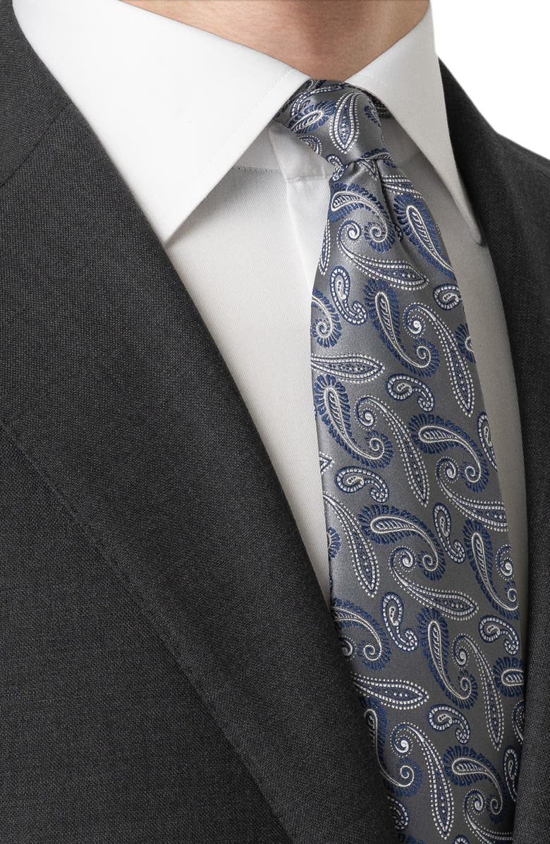 Eton Grey Paisley Silk Jacquard Tie, Alternate, color, Dark Grey