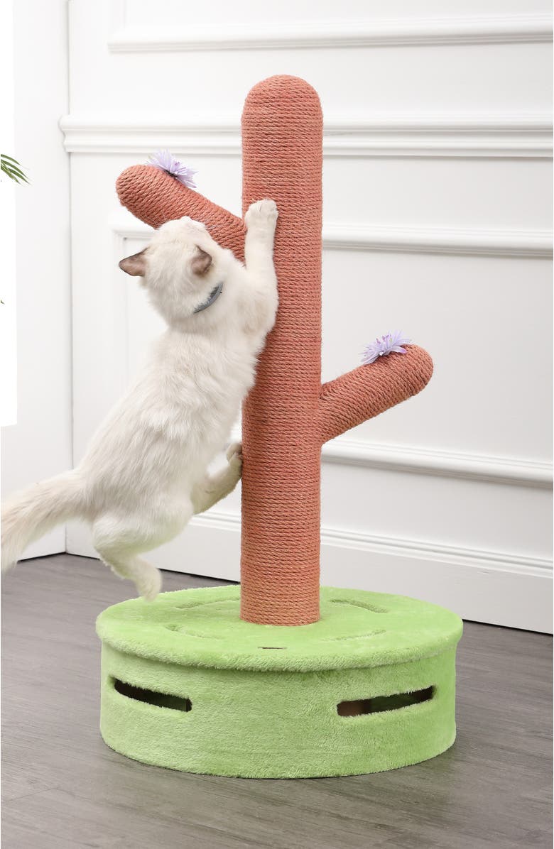 The Licker Store Rosa 36" Modern Jute Cactus Cat Scratching Post with Flower Toys and Built-In Bell Toys, Alternate, color, Pink