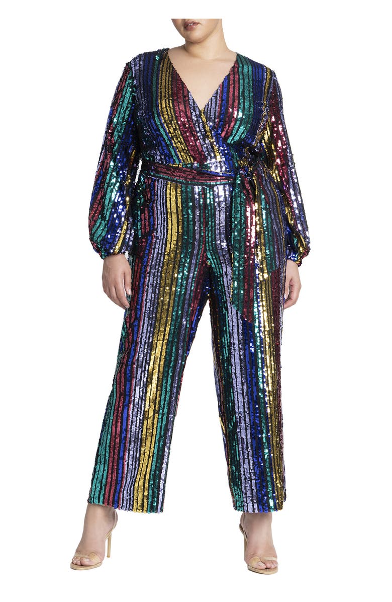 ELOQUII Multicolor Stripe Sequin Jumpsuit, Main, color, Multicolor