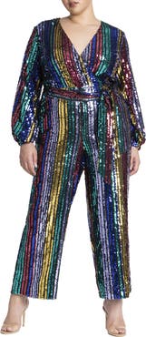 ELOQUII Multicolor Stripe Sequin Jumpsuit