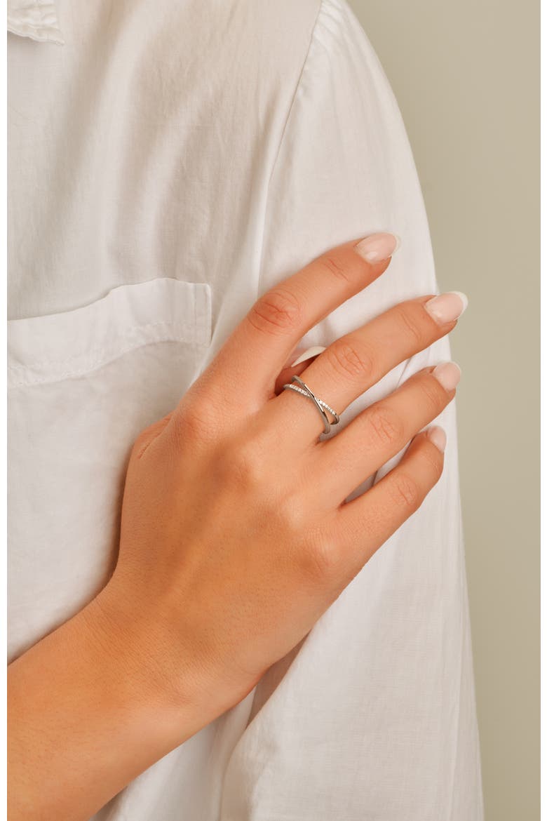 Crossover Diamond Ring |  12 natural diamonds | 925 Sterling Silver | Ring | 7 | White Rhodium, Alternate, color, White Rhodium