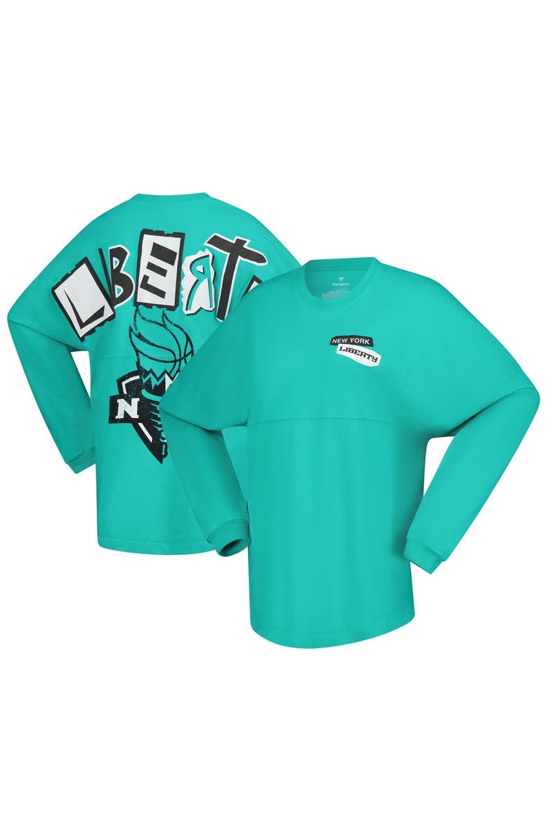 SPIRIT JERSEY Women's Spirit Jersey Mint New York Liberty Patches Oversized Long Sleeve T-Shirt, Main, color, Mint