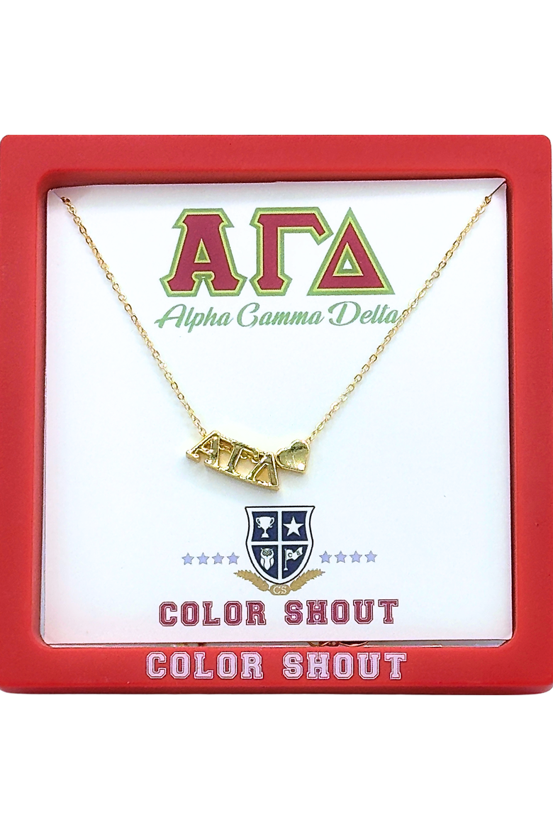 Alpha Gamma Delta Sorority Gold Heart Necklace, Alternate, color, Yellow Gold