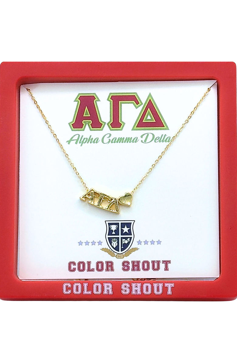 Color Shout Alpha Gamma Delta Sorority Gold Heart Necklace, Alternate, color, Yellow Gold