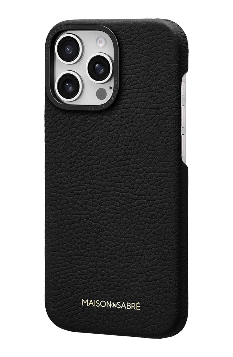 MAISON de SABRÉ Leather Phone Case, Alternate, color, Black Caviar