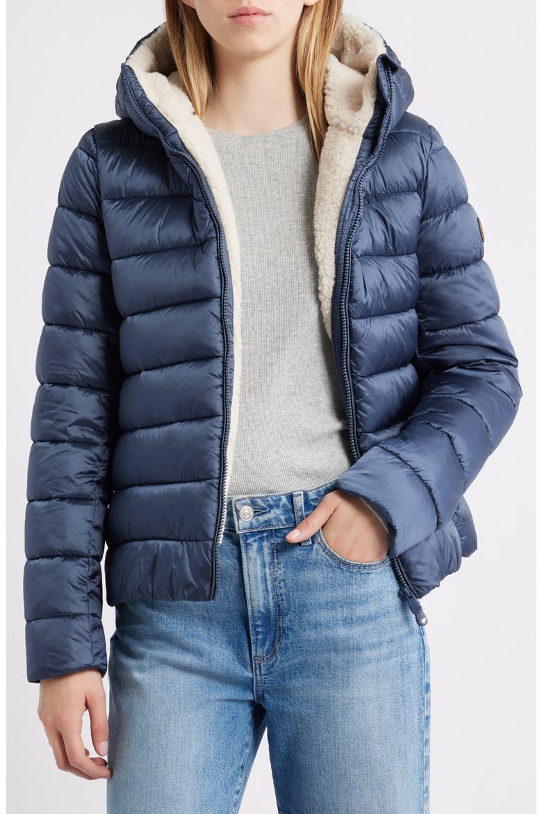 Gretel Faux Shearling Lining Hooded Puffer Jacket, Alternate, color, NIGHT BLUE