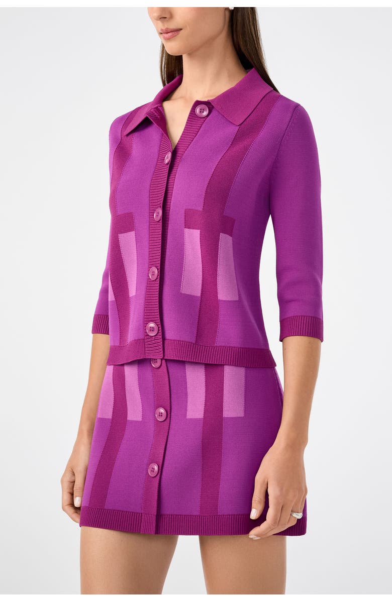 Trina Turk Gaia Colorblock Collared Cardigan, Alternate, color, Elderberry Multi