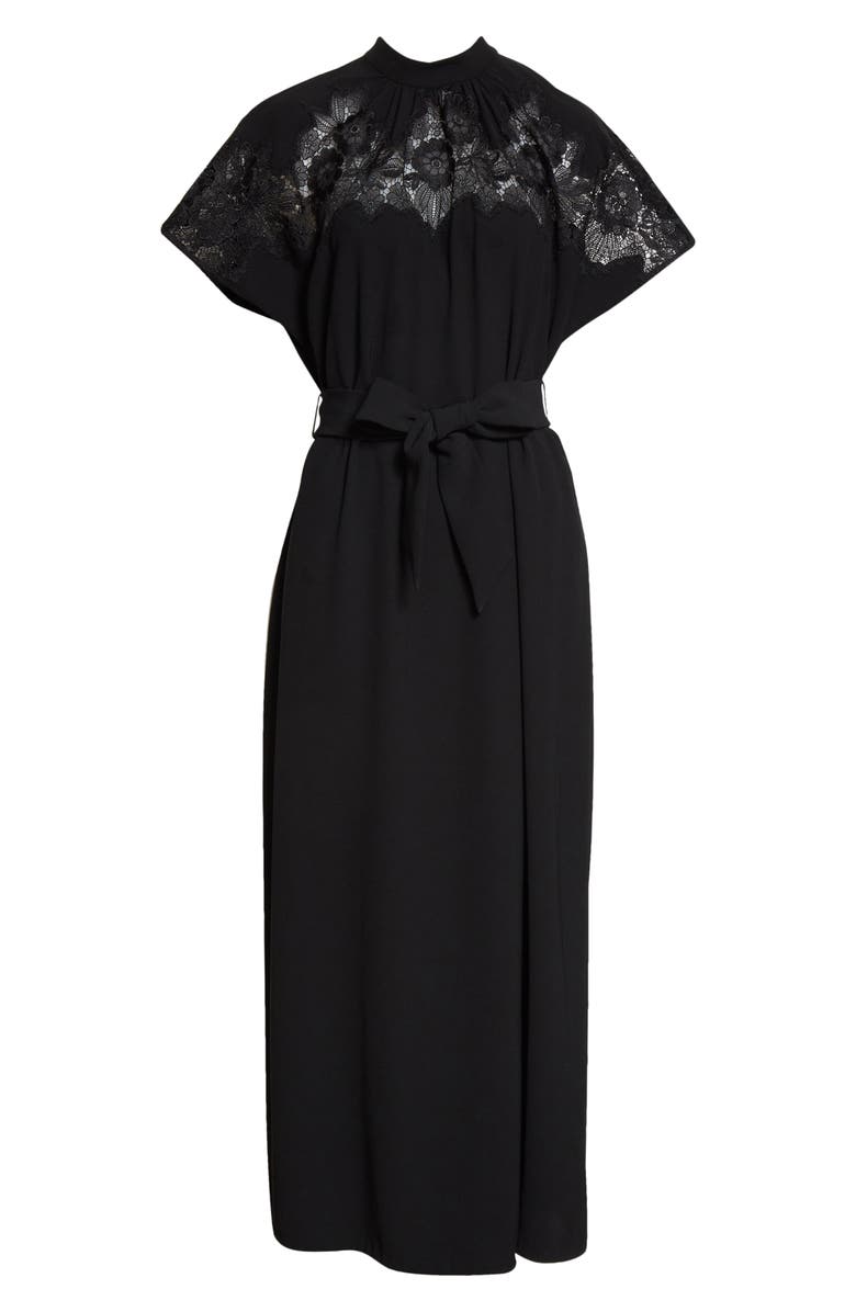 Lela Rose Lace Yoke Blouson Midi Dress, Alternate, color, 