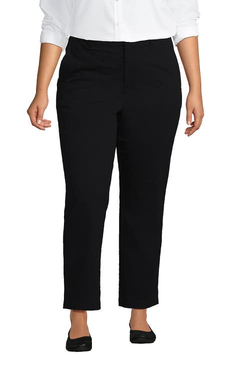 Plus Size Mid Rise Classic Straight Leg Chino Ankle Pants