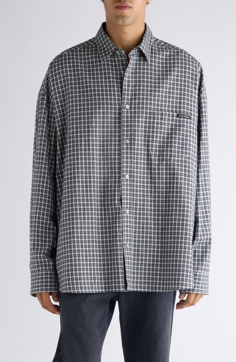 Acne Studios Soffia Relaxed Fit Check Flannel Button-Up Shirt, Main, color, Black/ White