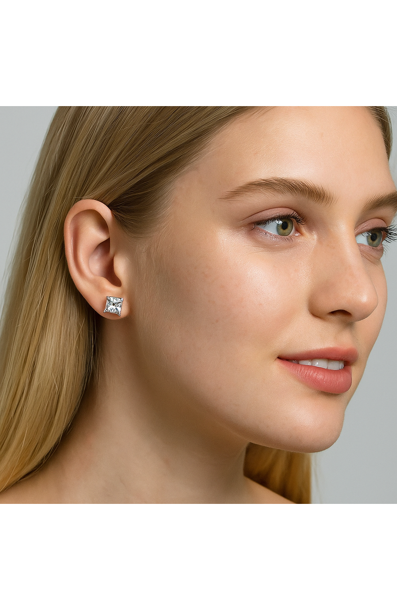 DLORIA Half Carat Princess Cut Cubic Zirconia Stud Earrings, Alternate, color, Silver
