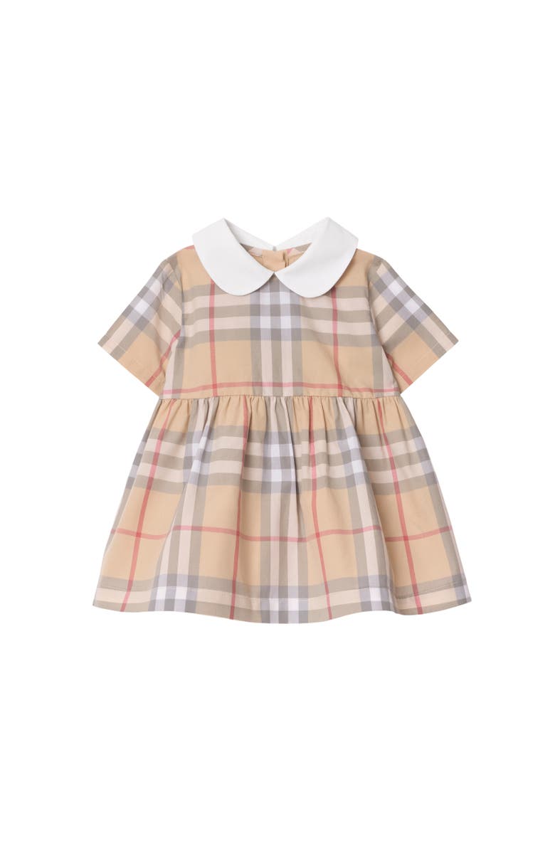 Burberry Check Cotton Poplin Dress with Bloomers, Alternate, color, Pale Stone