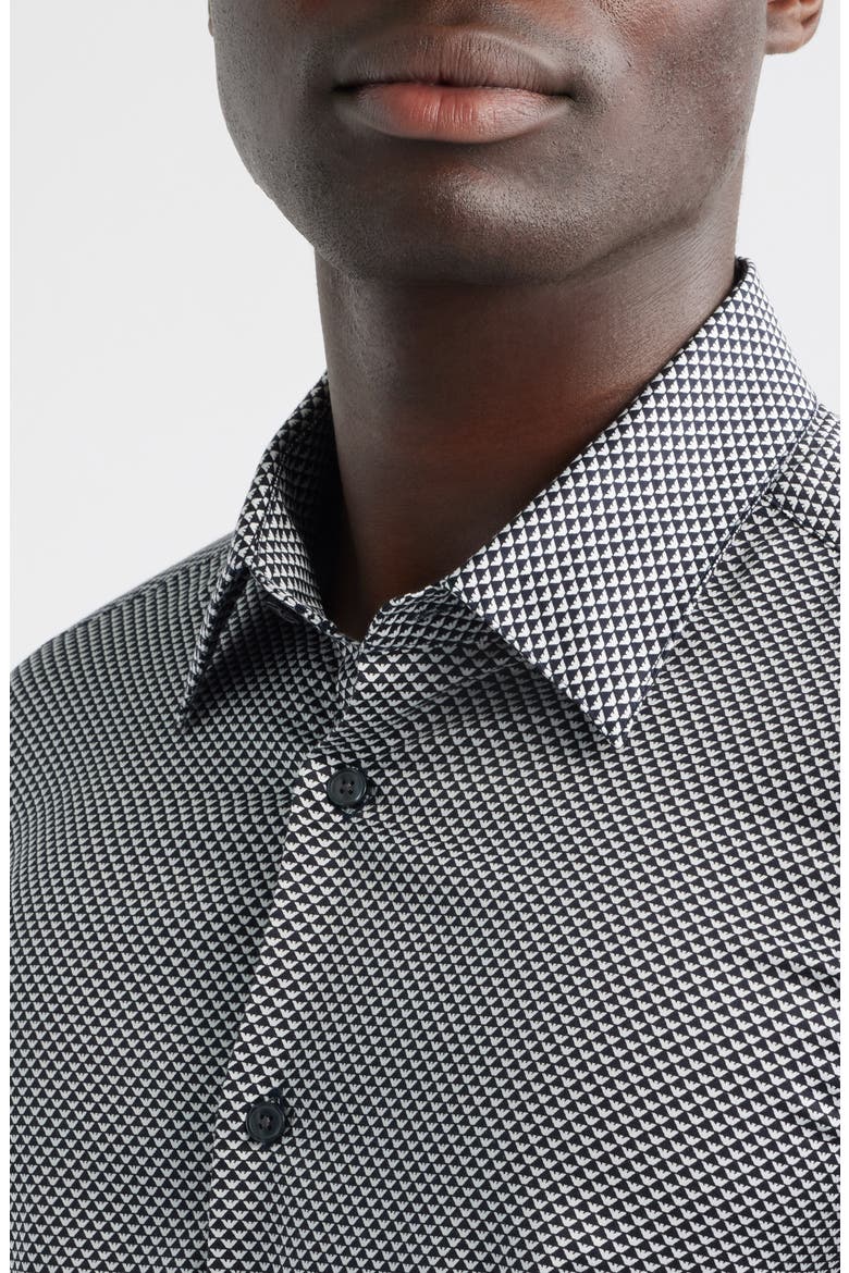Microprint Stretch Cotton Button-Up Shirt, Alternate, color, NAVY