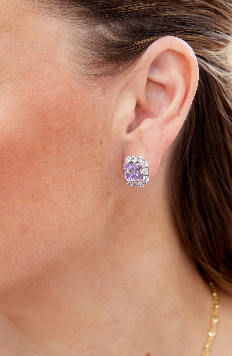 SAVVY CIE JEWELS Square Cubic Zirconia Halo Stud Earrings, Alternate, color, White