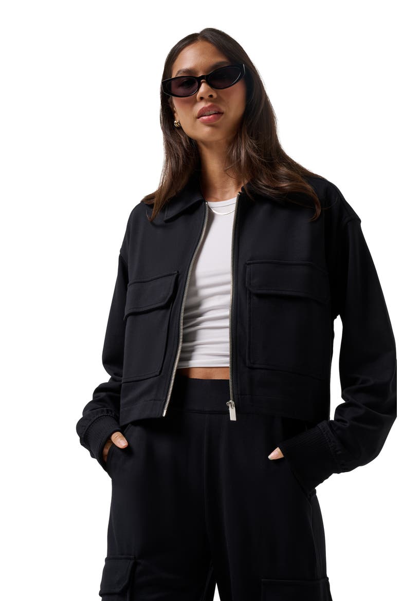 Friday Ponte Utility Jacket, Alternate, color, BLACK